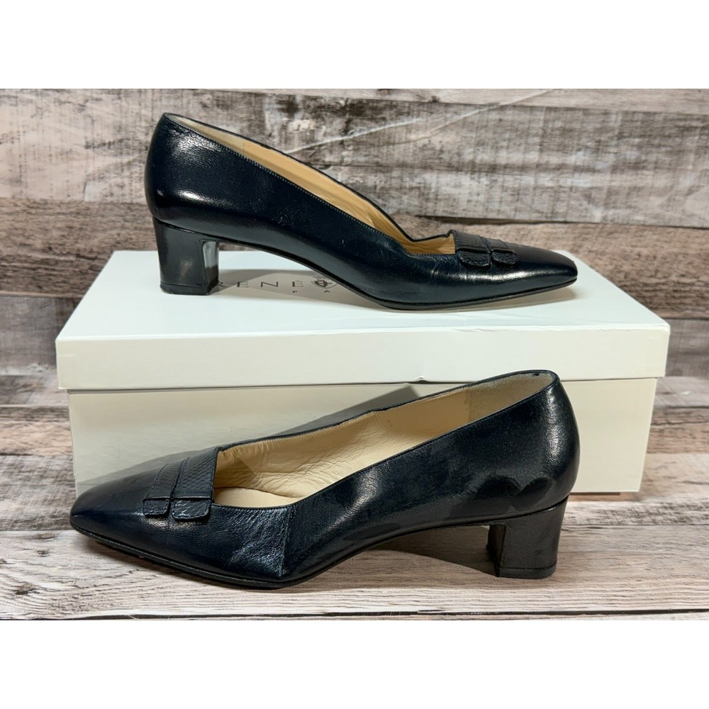 Renee Mancini Paris Capretto Karung Pump Heels Women Shoes Dress Black 34.5 US 4